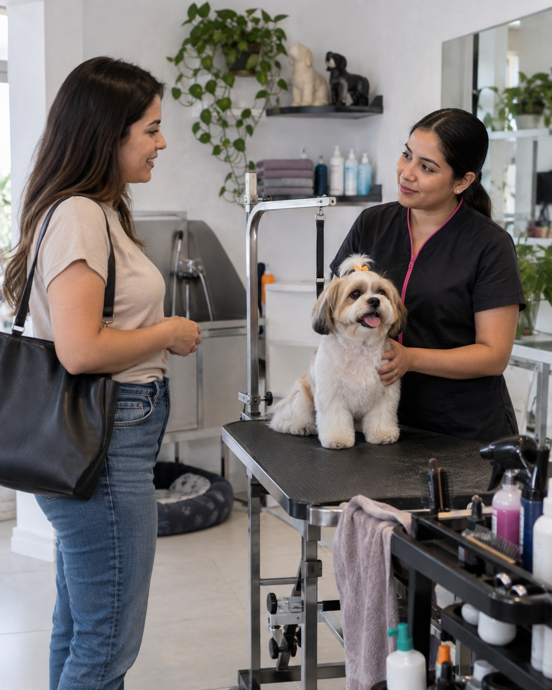 Perro en una estética canina con atención profesional.