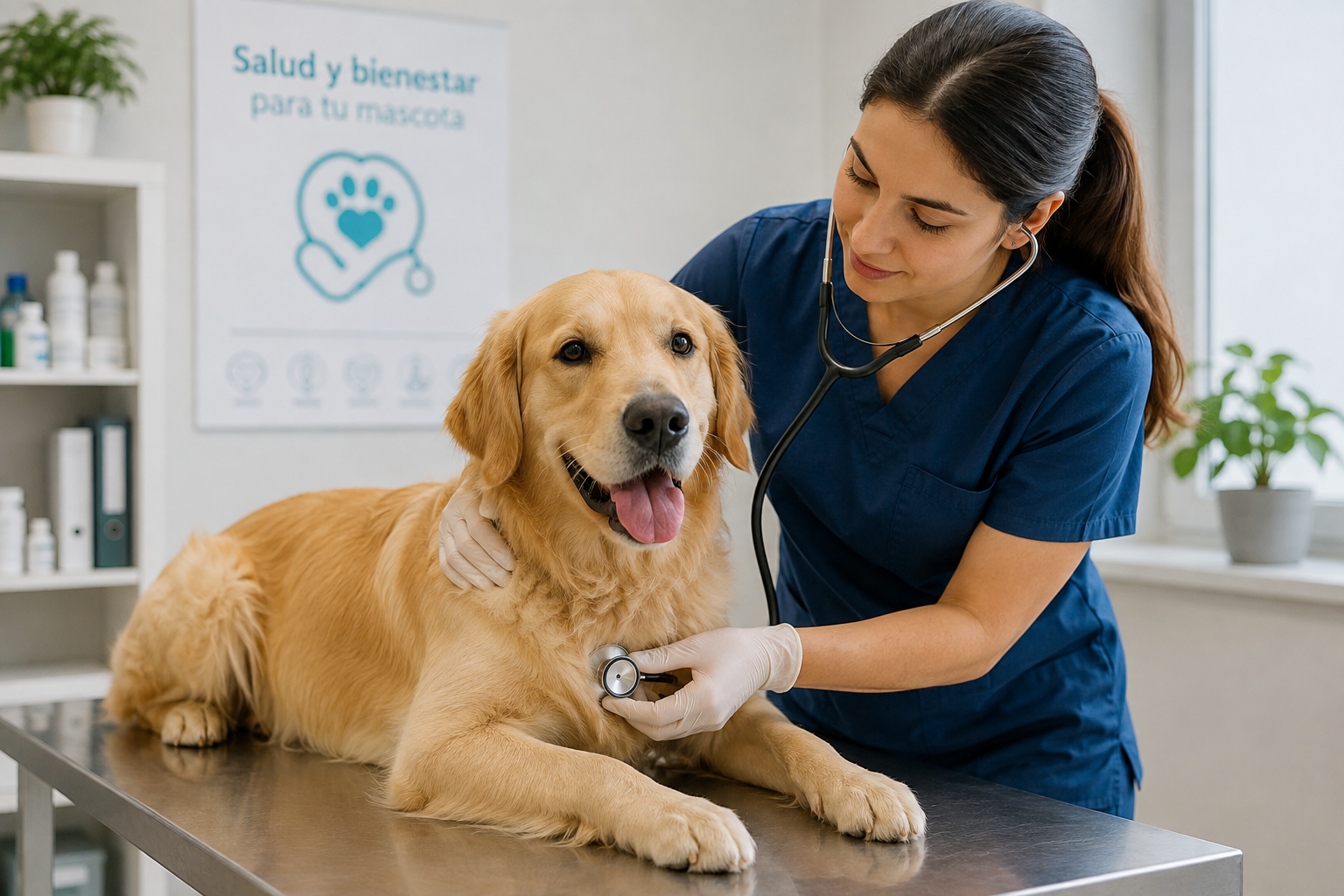 Perro siendo revisado por un médico veterinario durante una consulta preventiva.